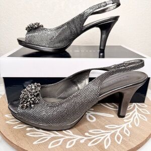 Karen Scott Women's Breena Slingback Peep-Toe Pumps, Pewter Size 7.5M